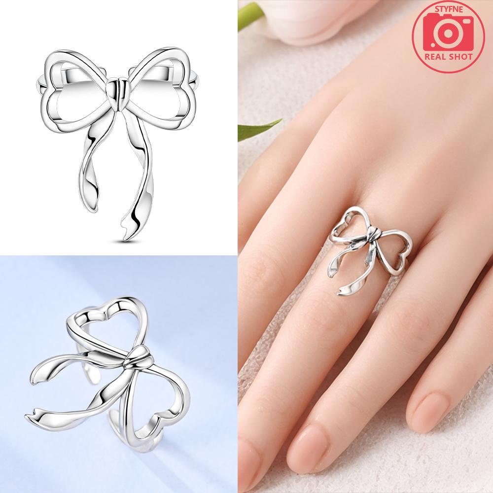 Original Copper Certified Rose Flower Ring White Heart Zircon Butterfly Knot Ring Women’S Valentine'S Day Gift Accessory