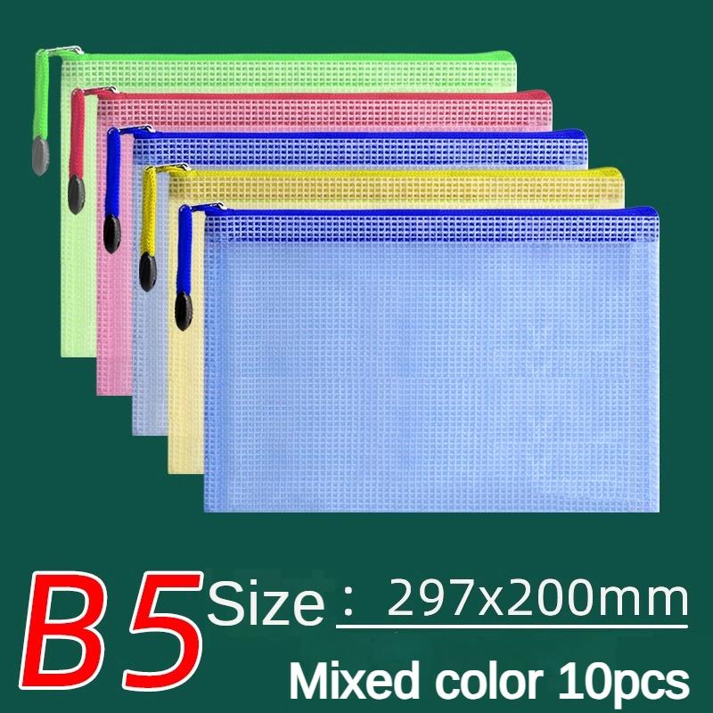 10 pezzi A4 File Bag Trasparente Mesh A5 Data Zipper Storage Bag B5 Student Test Paper Drawing Bag Office Waterproof Document Bag