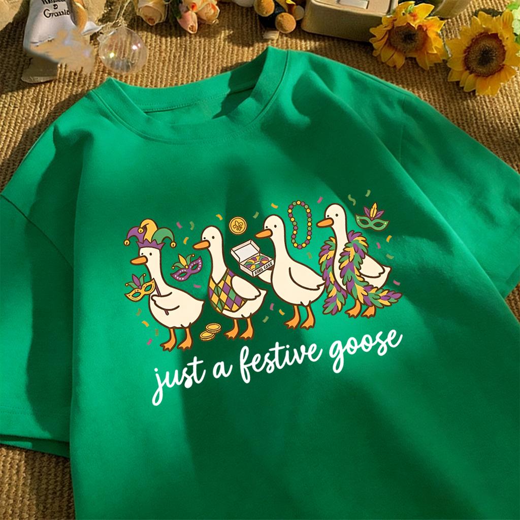 Just A Bestive Goose Print Unisex Basics T-Shirt Summer Loose Short Sleeve O-Neck Cotton Tee Fashion Unisex All-Match Clothing