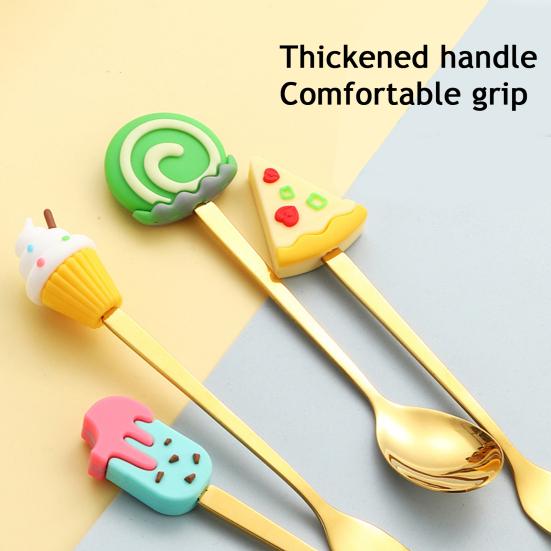Stainless Steel Spoon And Fork Set Creative Round Head Spoon Cartoon Dessert Utensils Dishwasher Safe Cutlery for Gifts And Parties