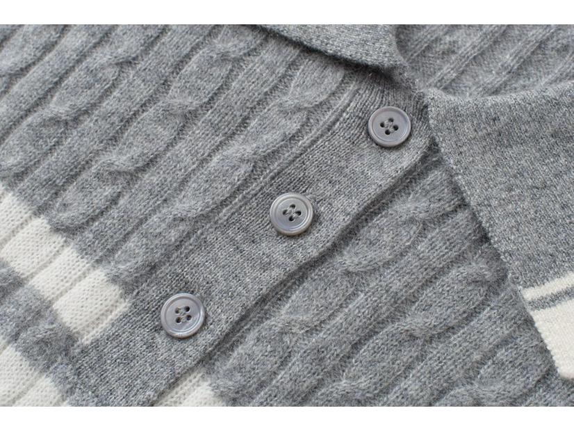 Women's 100% Pure Cashmere Striped Turn-Down Collar Sweater