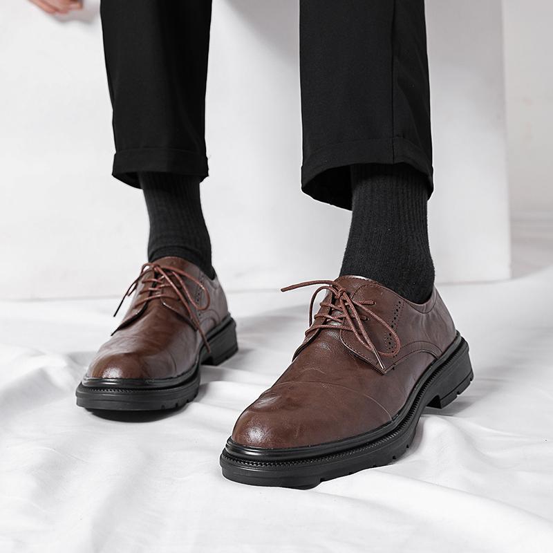 

Fashion Thick Bottom Men Leather Shoe Outdoor Men s Walking Shoes Lace-Up Men Casual Dress Footwear Fashion Business Male Oxfords Shoes 38