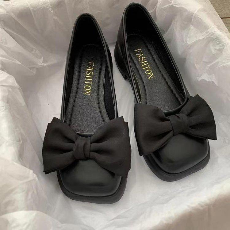 

Bow small leather shoes women s 2025 autumn new Mary Jane women s shoes flat non-slip pregnant women s beanie single shoes ladyshoes 40 чорний