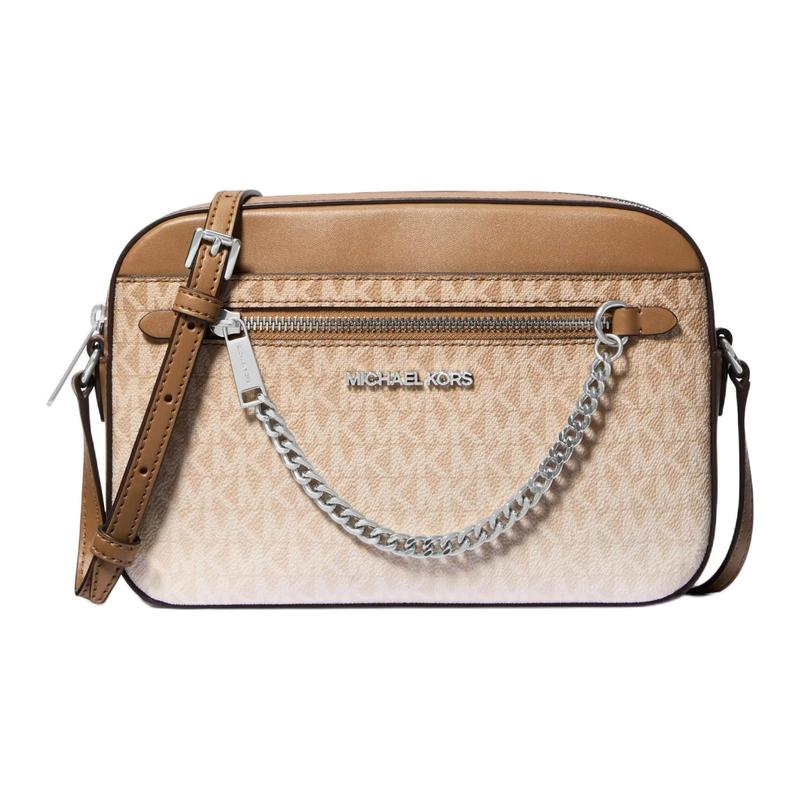 MICHAEL KORS Jet Set Item Silver Hardware Artificial Leather Shoulder Bag Large Women s Camel and White серебряный