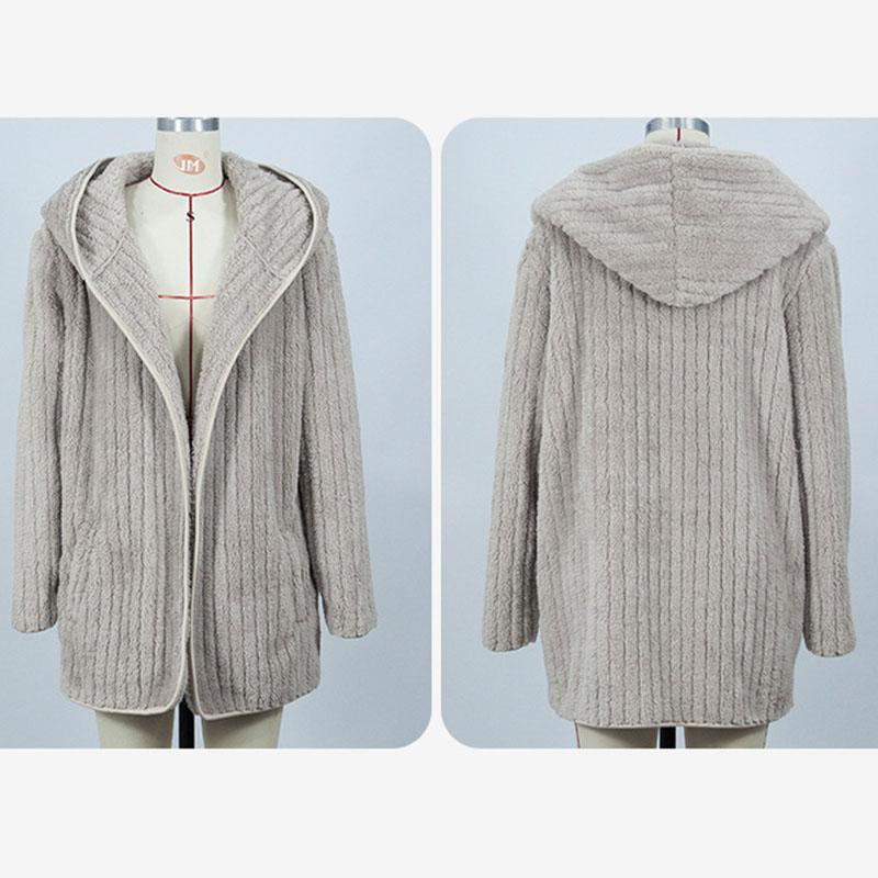 Hooded Double-sided Plush Cardigan Jacket Women's Loose Buttonless Outerwear Solid Color Long Sleeved Coat Warm Casual Autumn and Winter