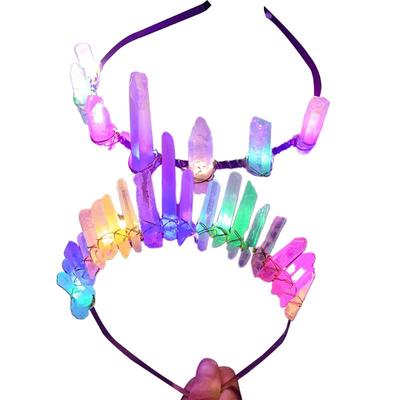 Princess LED Flashing Tiara Crown Raw Crystal Colorful Hair Hoop Halloween Christmas Headpiece