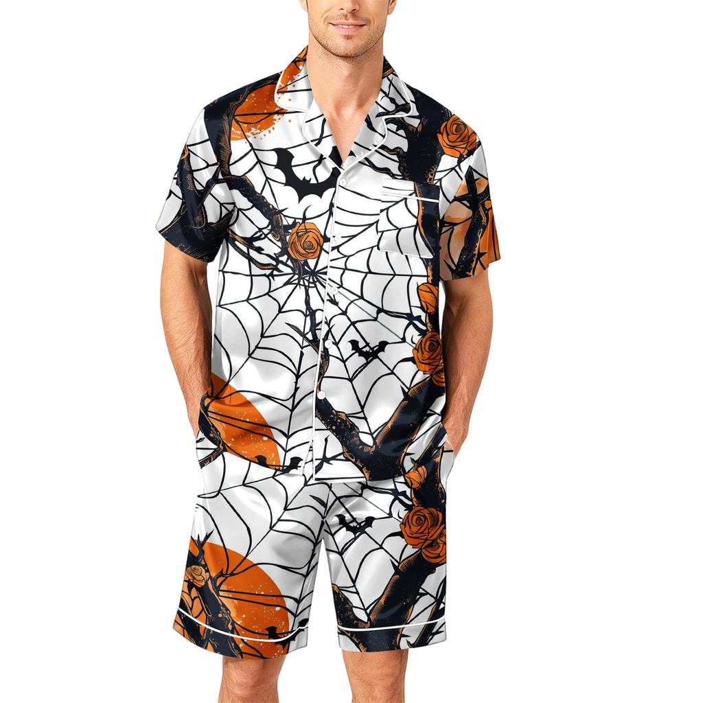 Men's Short Sleeve Button Down Pajama Set with Shorts Soft Casual Sleepwear Lounge Set S-XXXXL Comfortable Fit