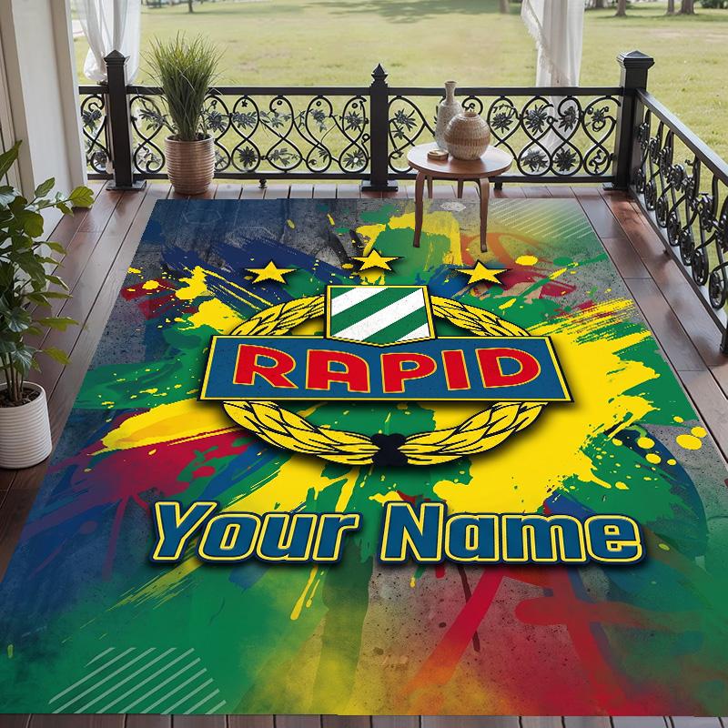 Custom Text Printed Rug Rapid Wien FC Non Slip Floor Carpet For Home Room Decor