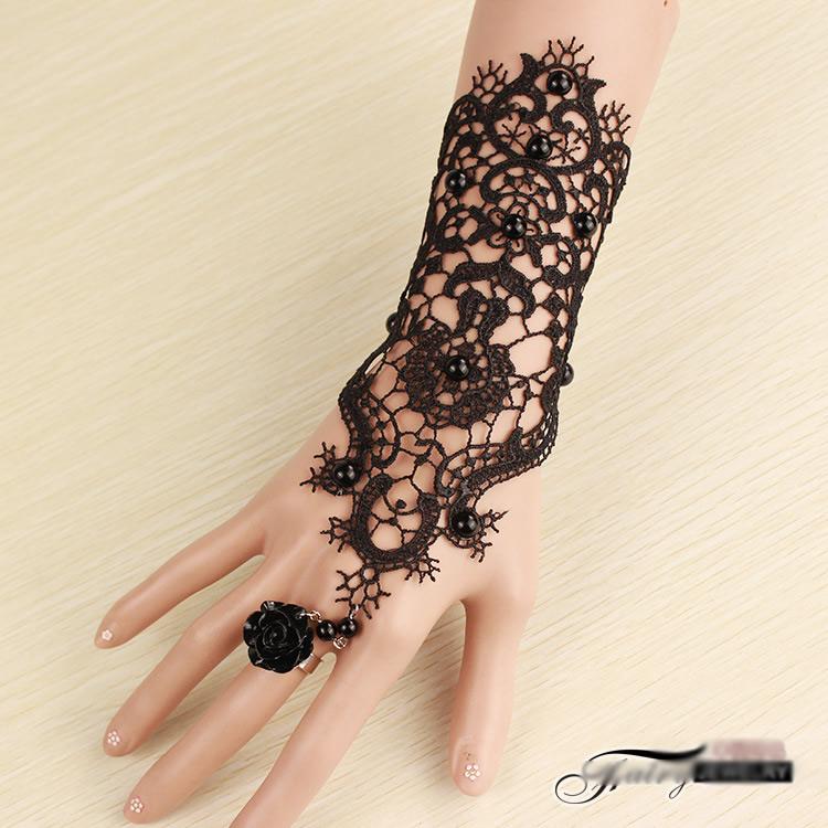 2026 New Model Gothic Steampunk Lace Cuff Fingerless Glove Arm Warmer Bracelet Black Halloween Accessories