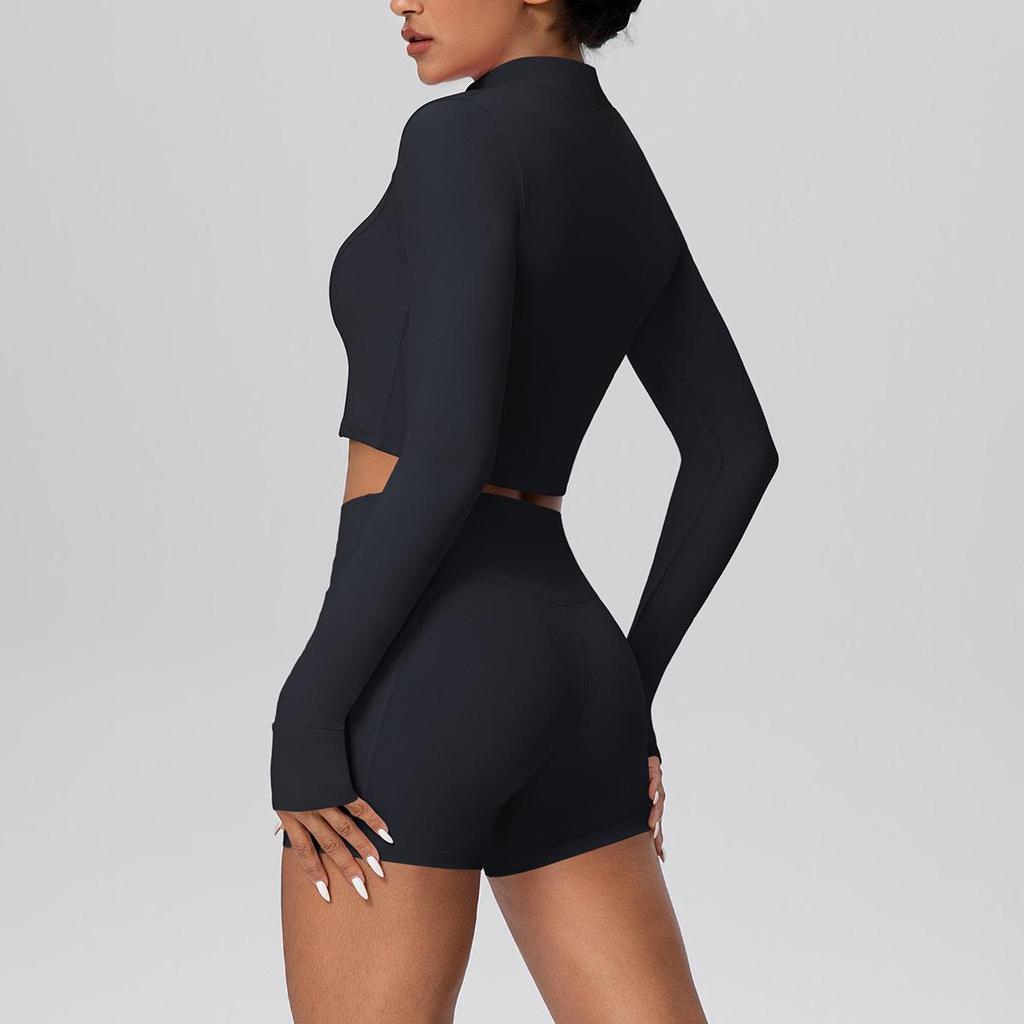 Women's Slim Fit Zip-Up Jacket & High-Waist Butt-Lifting Shorts Yoga Set
