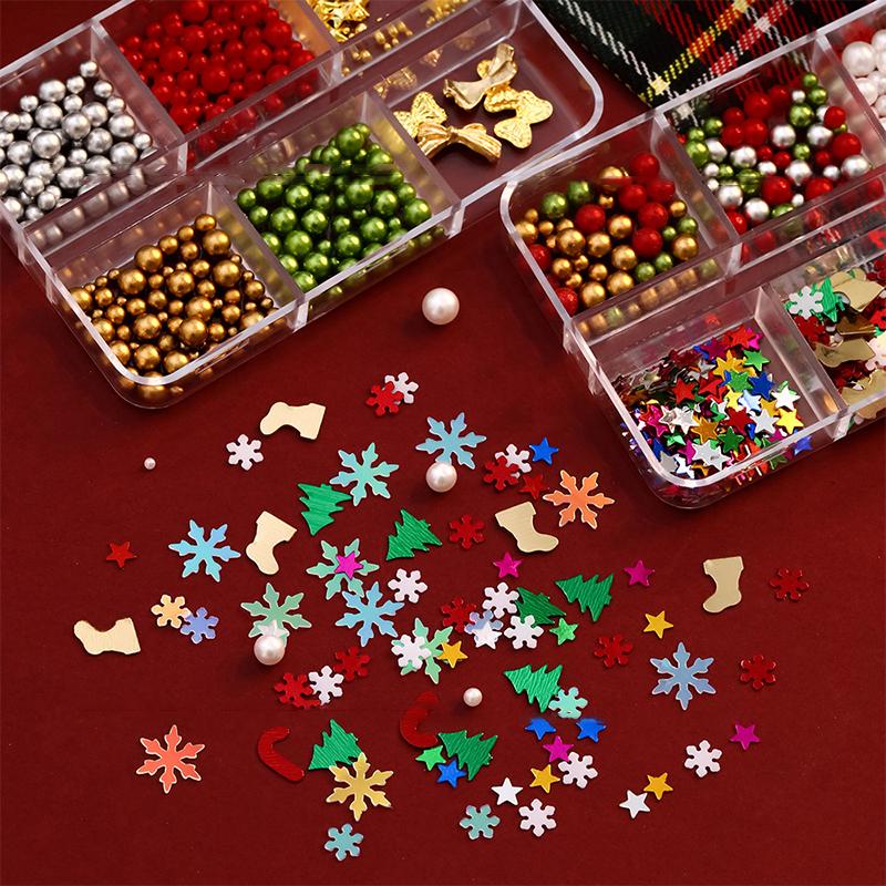 Christmas Red/Green Pearl Nail Rhinestone Mixed Size Pearlescent Colorful Beads Nali Charms Christmas Manicure Jewelry