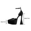 Pointed Toe Shallow Platform Women Sandals Sexy Shiny Patent Leather Ankle Strap High Heels 2025 High Quality Black/pink Pumps