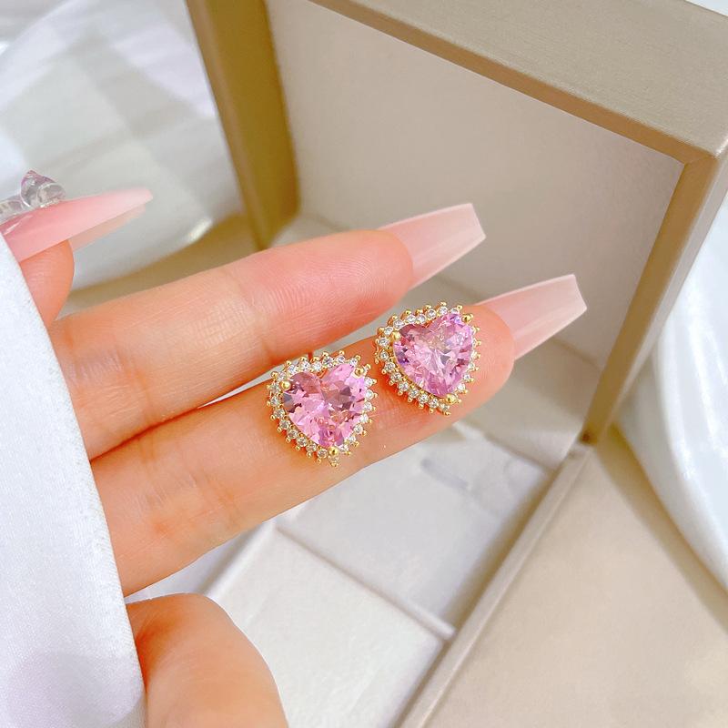 Full Diamond Love Necklace Earrings Set Light Luxury Slightly Inlaid Personality Temperament Banquet Ear Jewelry Combination