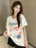 Plus-Size Pure Cotton Graffiti T-Shirt: XL, Short-Sleeve, Loose Fit, Casual, Youthful Style for Female Students.
