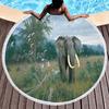 Wild Animal Elephant Round Beach Towel with Tassels Microfiber Soft Absorbent Quick Dry Sand Proof Towel For Picnic Camping Yoga