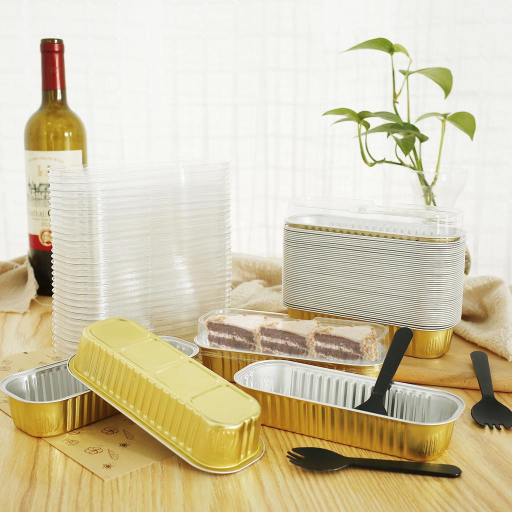 100PC Mini Loaf Pans With Lids Aluminum Foil Baking Pans Tins Containers Disposable Muffin Tins Cupcake Cups Kitchen Accessories