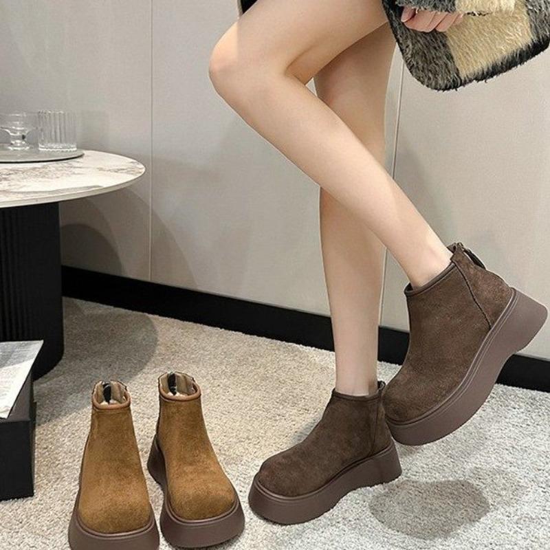 Bottes de neige à semelles épaisses rehaussantes pour femmes, nouvel hiver, tige basse en velours épaissi, anti-froid, semelle souple, chaussures en coton fin