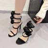 Fashion Elegant Women Wedding Banquet Shoes Fashion Silk Flowers Designer Sandalias De Mujer Open Toe Slip on Ankle Strap High Heels