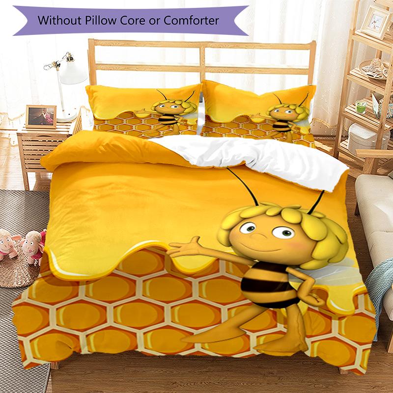 3pcs Maya the Bee Pattern Bedding Set Duvet Cover Set Includes Duvet Cover &pillowcases, Perfect All Season Bedroom Decoration & Gift