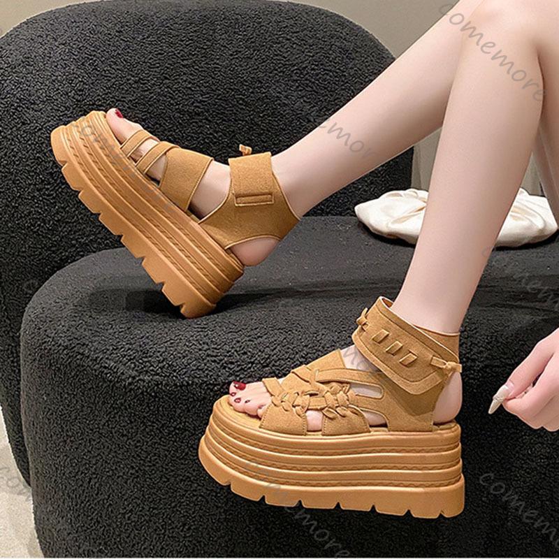 Comemore Thick Bottom Woven Roman Sandals Summer Shoes for Women Vintage Open Toe Wedge Sandals Hook Loop Heeled Sandales Femmes