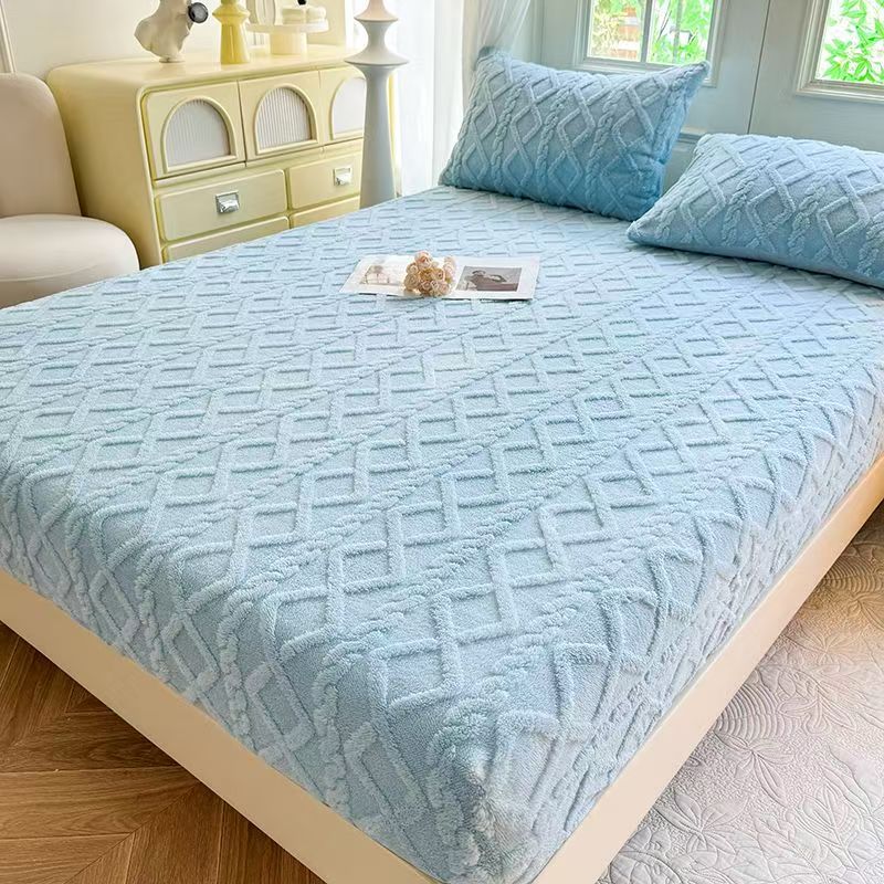 

Стеганый чехол для матраса, зимний теплый чехол для кровати, покрывало из таффа, бархатное, флисовое, постельное белье, плюшевая, утолщенная, простыня на резинке, размер Queen King Size, декор 90x200x25cm