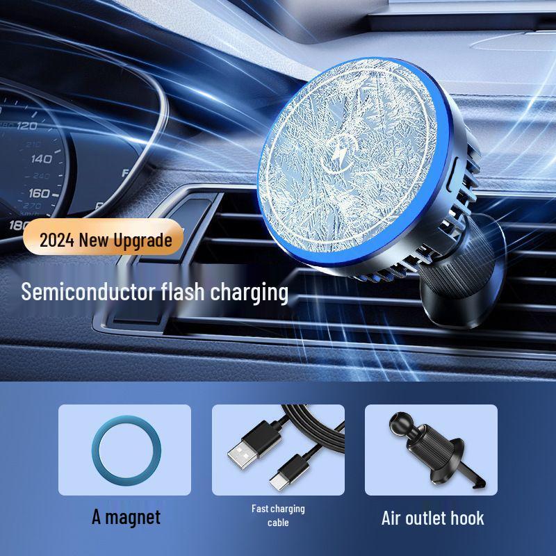 Magnetic Car Phone Holder with Wireless Charging & Heat Dissipation for Apple 15 MagSafe Charger
