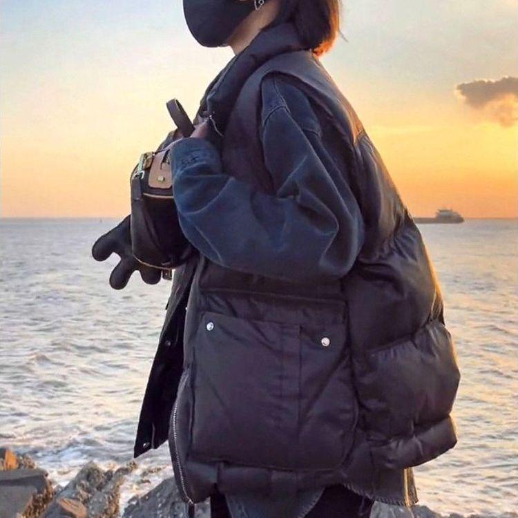 Glänzende waschfreie Daunenbaumwollweste für Damen - Herbst/Winter Stehkragen, ärmellos, modische Oberbekleidung