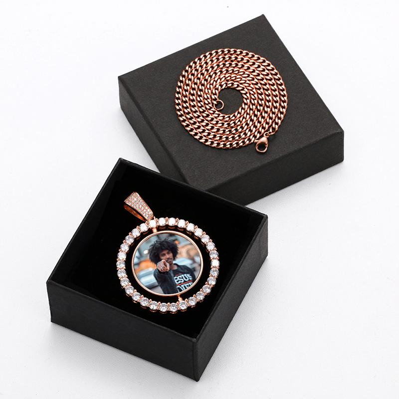 Sublimation Necklace Pendant Picture Charms Custom Hip Hop Round Photo Frame Blanks Sublimation Rotating Pendant