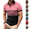 Mens Polo Shirts Short Sleeve Striped Patchwork Button Down Shirt Men Casual Golf Shirts for Men Polo Shirts for Men