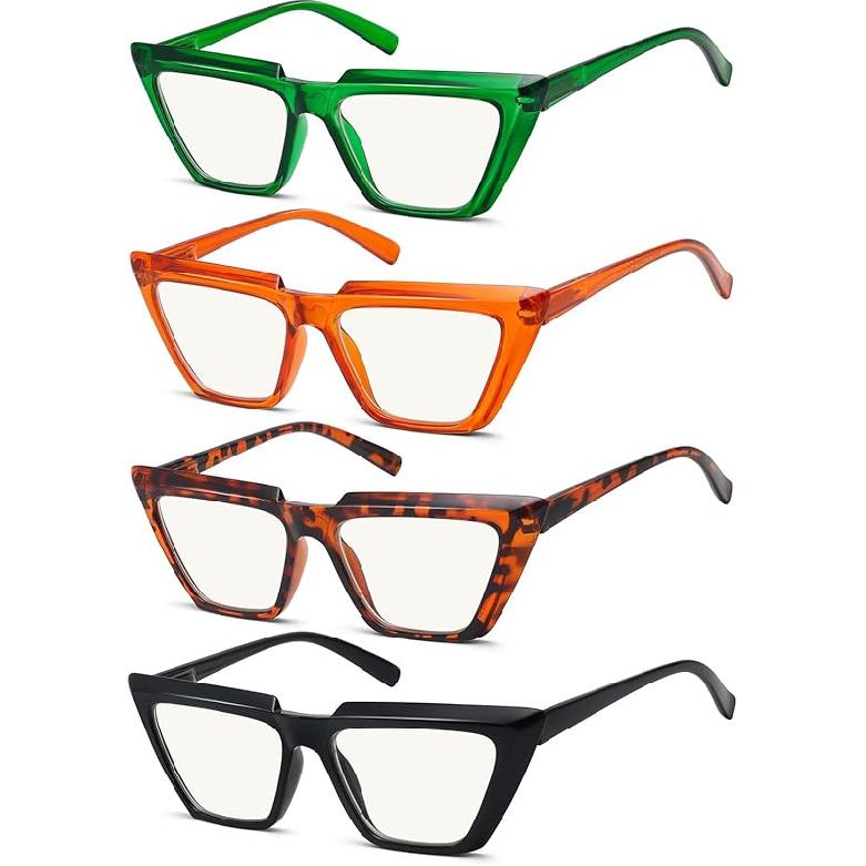 Eyekepper 4-Pack Progressive Multifocus Reading Glasses Blue Light Blocking No Line Multifocal Readers Cat Eye 1.75 x