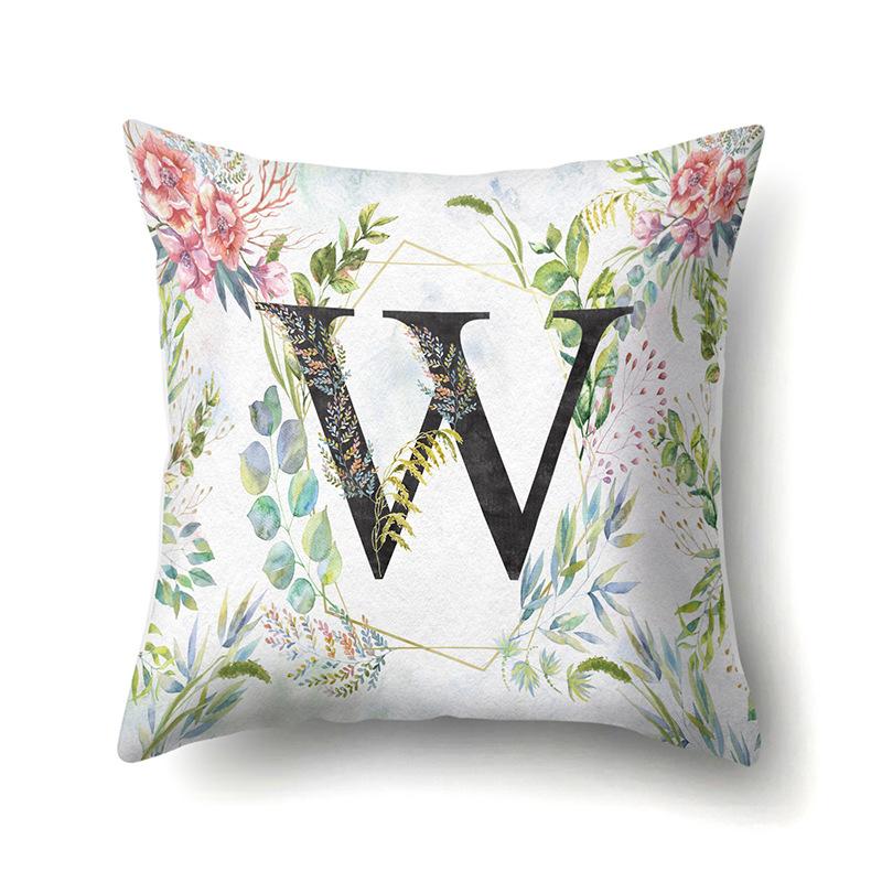Polyester Pillowcase Green Leaf Decorative Print Pillowcase 26 English Letter Cushion Cover