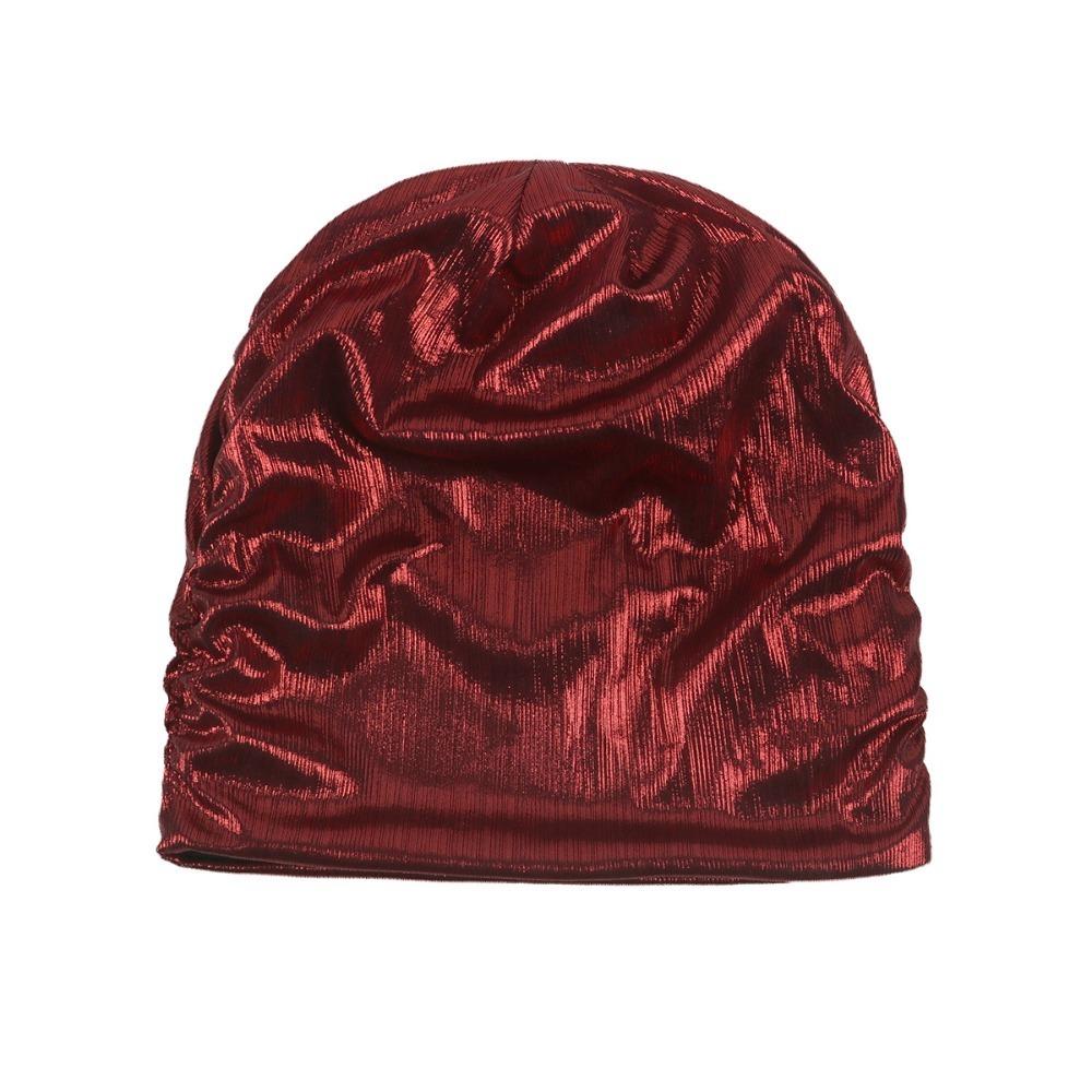 Solid Color Metal Color Hat Elastic Sleeping Night Cap Simple Pullover Cap  Streetwear