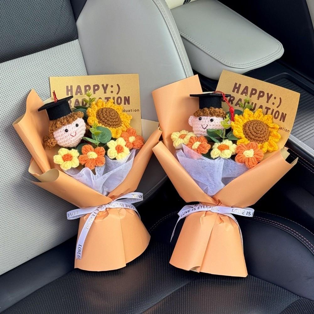 Vielseitig Süße Puppe Häkelblumenstrauß Handgemacht Niedlich Cartoon Gewebte Sonnenblume Kreativer Strauß Abschlussgeschenk