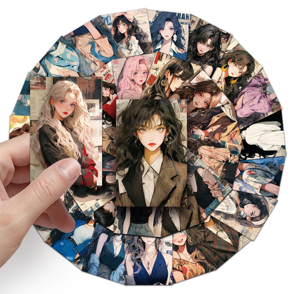 50 Pictures of Retro Hong Kong Style Girl's Personality Cartoon Creative Guka Waterproof Decorative Water Cup Suitcase Mobile Phone Case Stickers