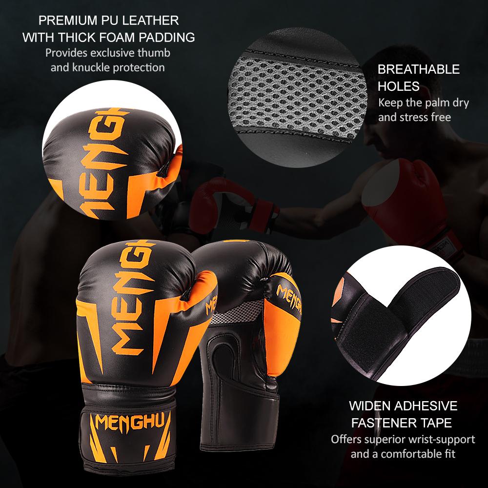 Guanti da boxe Kick Boxing Muay Thai Guanti da sacco da allenamento Guanti per sport all'aria aperta Boxe nero