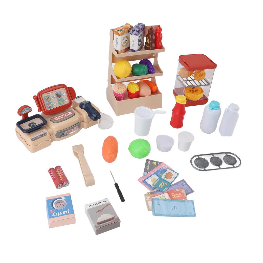 42Pcs Cash Register Toy Set with with Sound Effects Realistic Interactive Fun Multifunction Kids