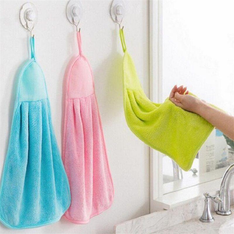 Velvet Coral Hand Towel Hanging Kitchen Towel Towel Absorbent Wipe Children Soft
