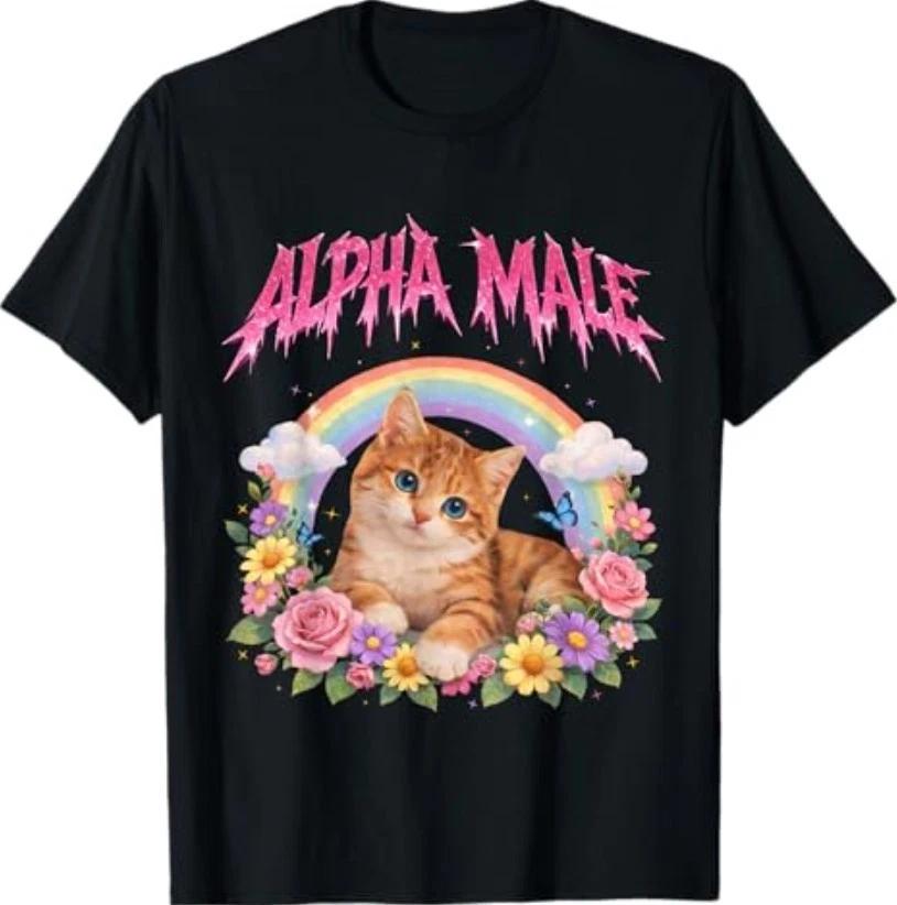 Alpha Male Funny Kitten Rainbow Floral T-Shirt XXXL