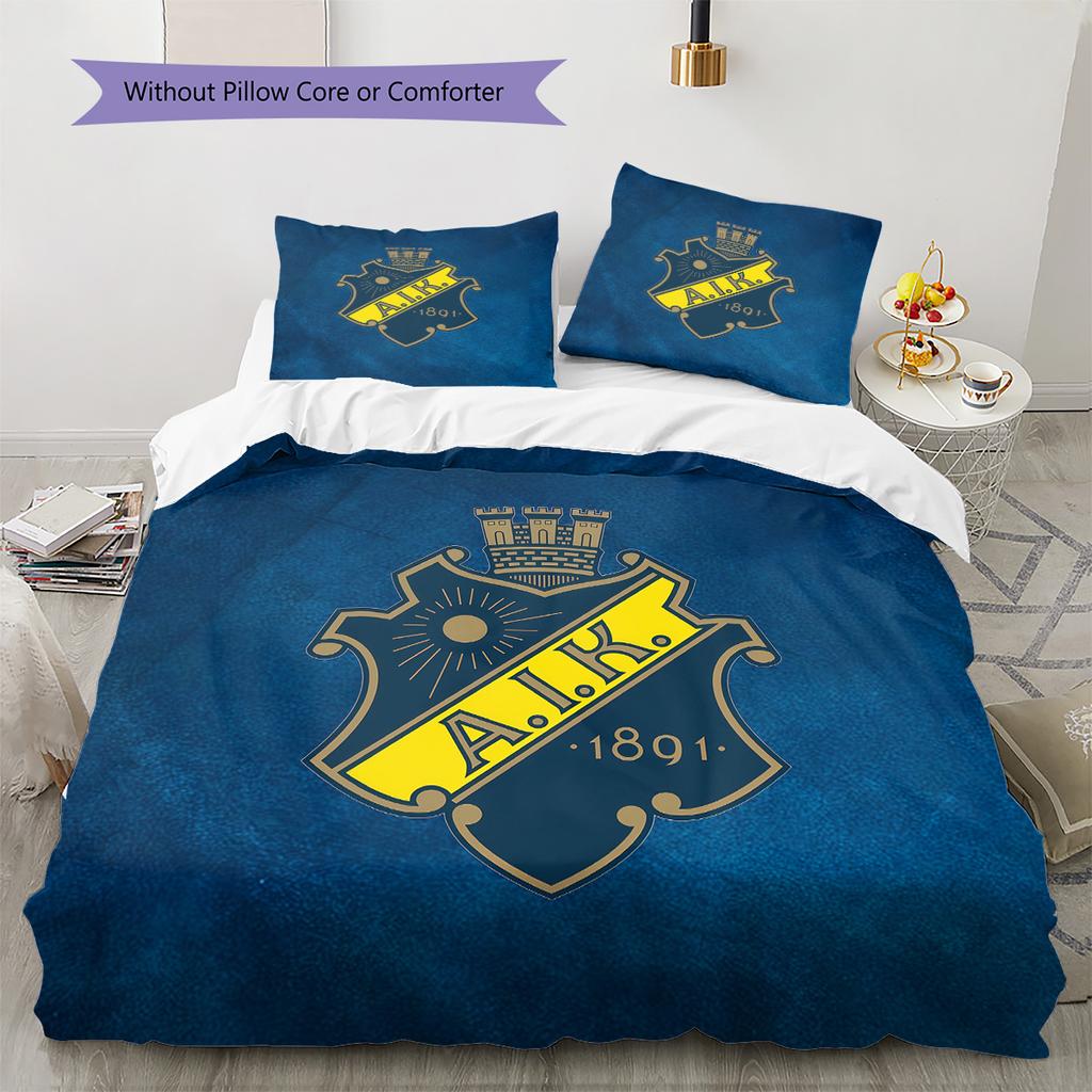 AIK Fotboll Pattern Bedding Quilt Set Home Decoration Gift (1 * duvet cover + 2 * pillowcase without core)
