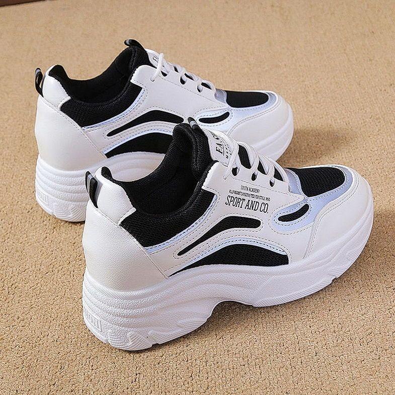 Inner Heightening Dad Shoes Women's Korean Version of Comfort 2025 Spring Autumn Platform Leather Sneakers
