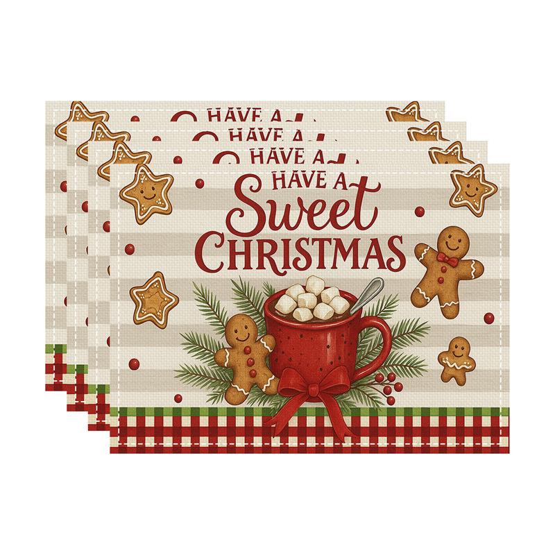 New Christmas Faux Linen Heat-Resistant Table Placemats - Rectangular Festive Dining Decor.