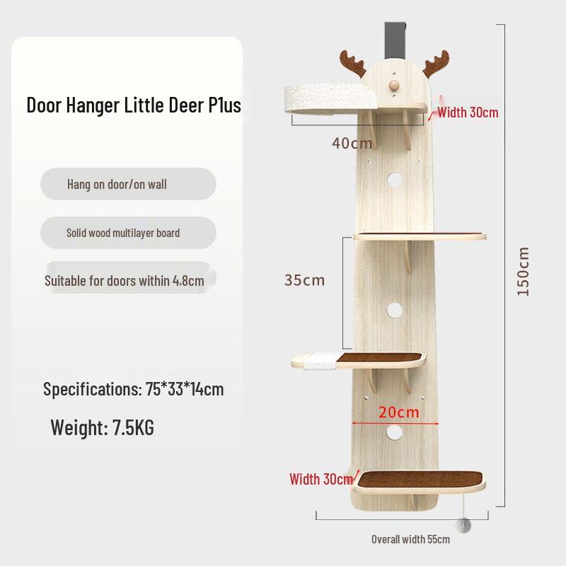 Door-Mounted Cat Tree & Hammock: Space-Saving Solid Wood Climbing Platform & Bed for Cats