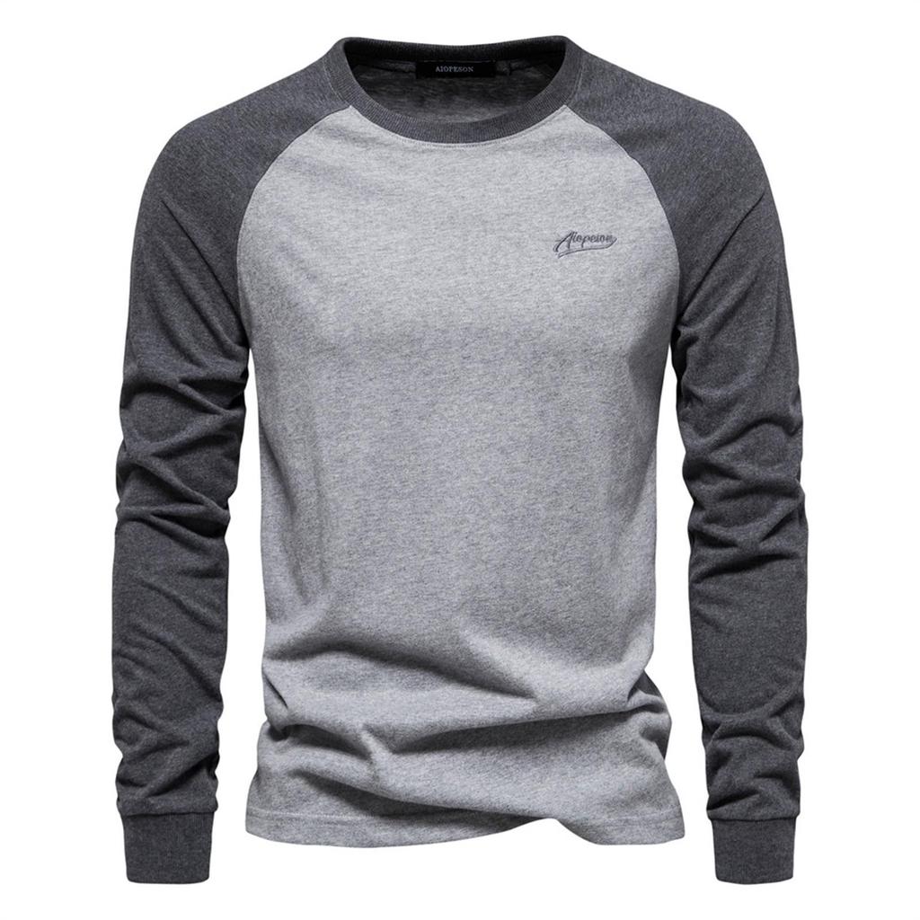 Men's Round Neck Raglan Sleeve Color Matching Long Sleeve Shirt Men's Casual Fashion Solid Color Long Sleeve Shirt
