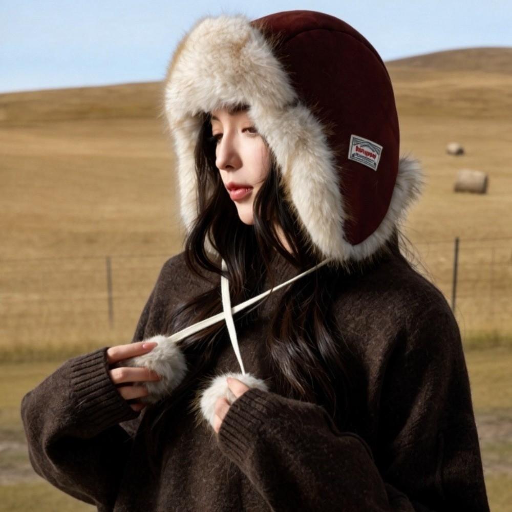 Windproof Fleece Lined Trapper Hat Pom Poms Winter Cycling Hat Ear Flap Ushanka Hat Winter Season