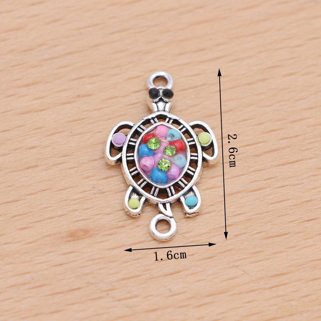 10Pcs Antique Silver Plated Colorful Crystal Turtle Charm Connectors For Jewelry Making Bracelet Accessories Diy Craft