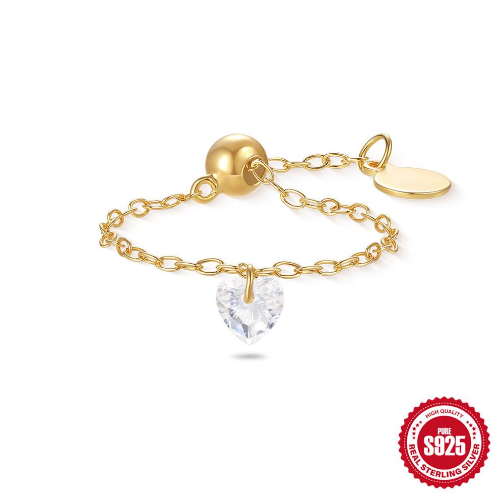 S925 Silver Light Luxury Inlaid Zircon Ring Women'S Opening Tide Silver Jewelry Adjustable Chain Ring