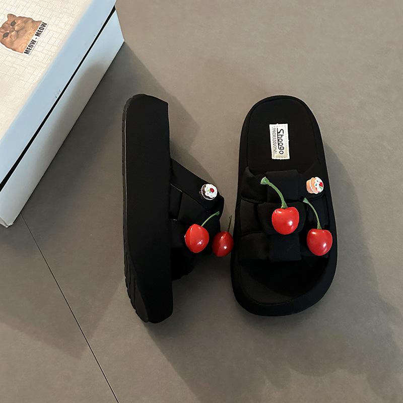 Versatile Cute Little Cherry Slippers Women's Summer Fashion Indoor and Outdoor Non-slip Soft-soled Sandals Beach Thick-soled Cool Slippers