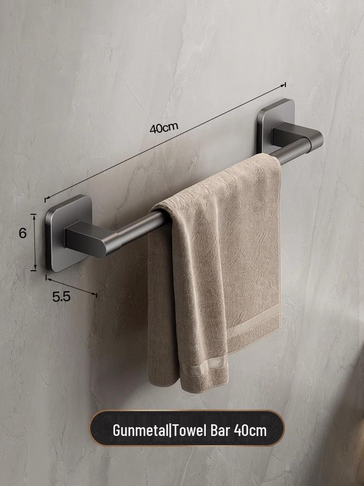 Wall-Mounted No-Punch Towel Rack with Shelf and Single Bar for Bathroom Storage