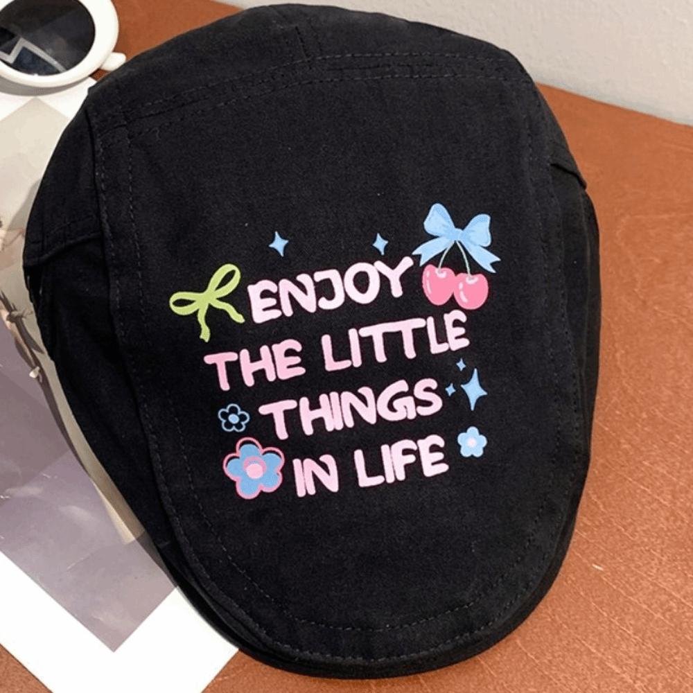 Embroidey Graffiti Forward Hat Cherry Artist Hat Adjustable Y2k Beret  Teenagers