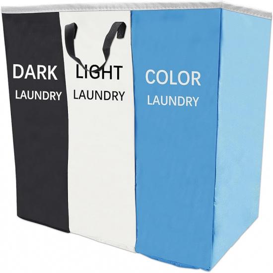 168L Laundry Hamper, Large Blanket Storage Basket Sorter 3 Section Bag Organizer for Dirty Clothes - Toys - Towel,15 X 23 X 28 inch Heavy Duty